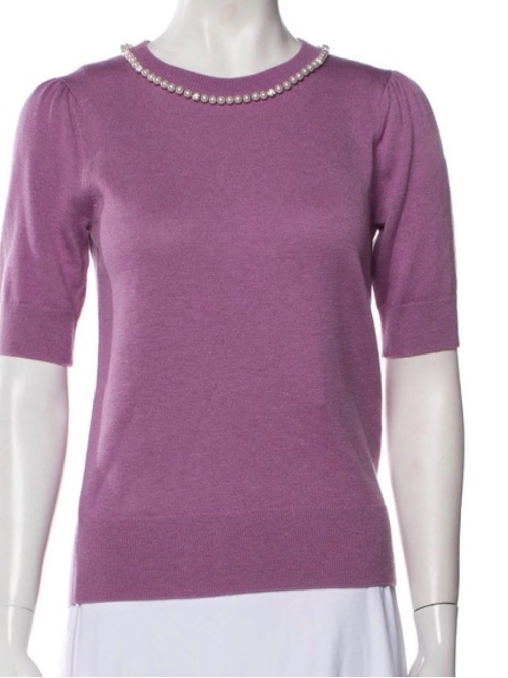 kate spade Pearl-Trim Short Sleeve Sweater in Mauve Pink